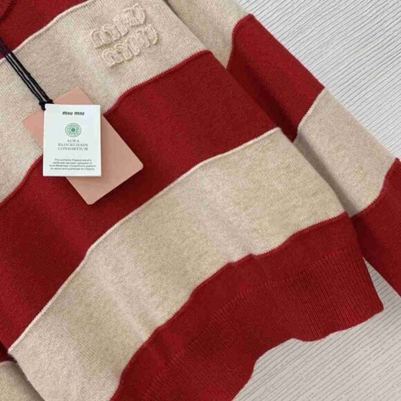Miu Miu Red and Cream Striped Sweater - Picture 6 of 8